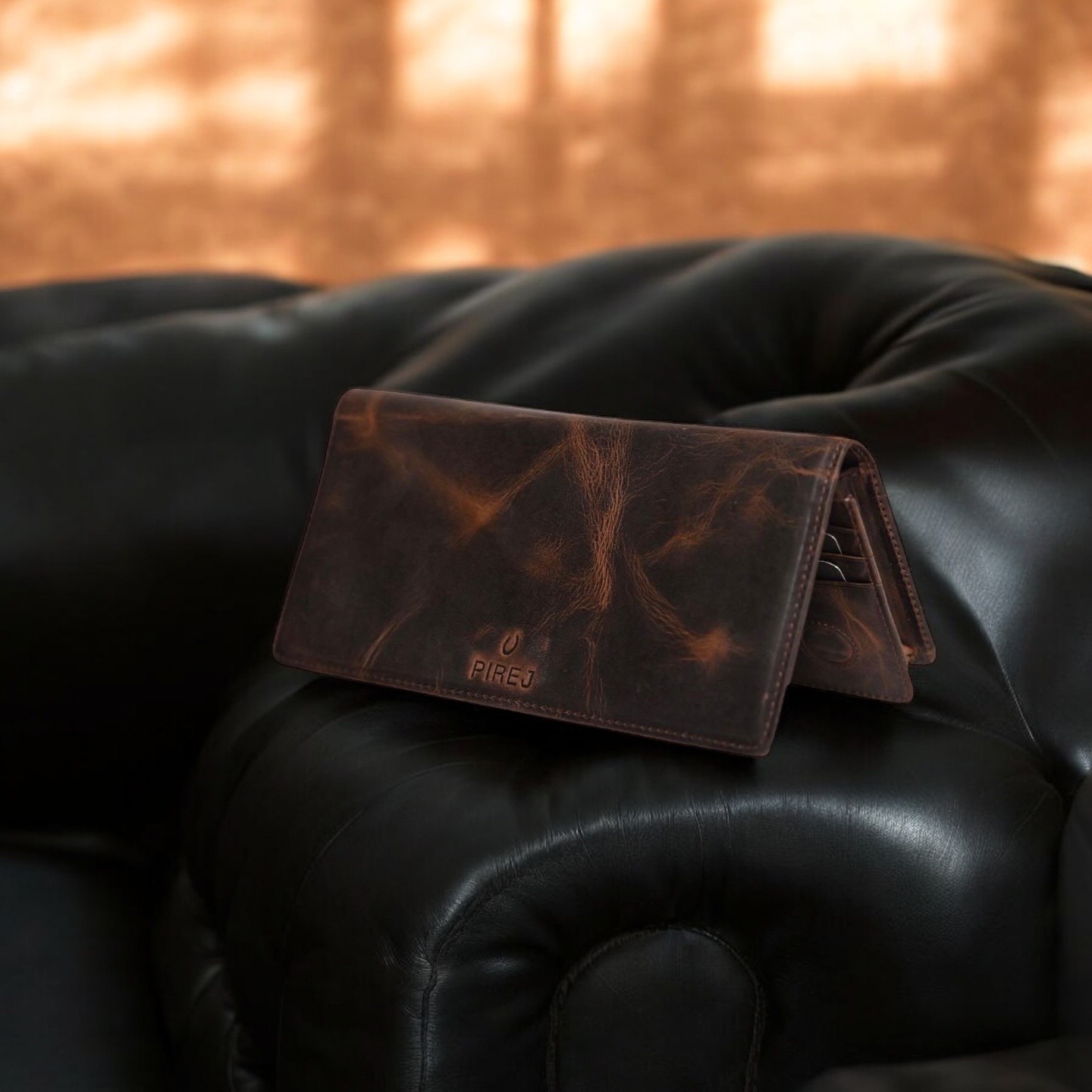uw01 — leather wallet with phone compartment & handle (brown) uw01 — leather wallet with phone compartment & handle (brown)
