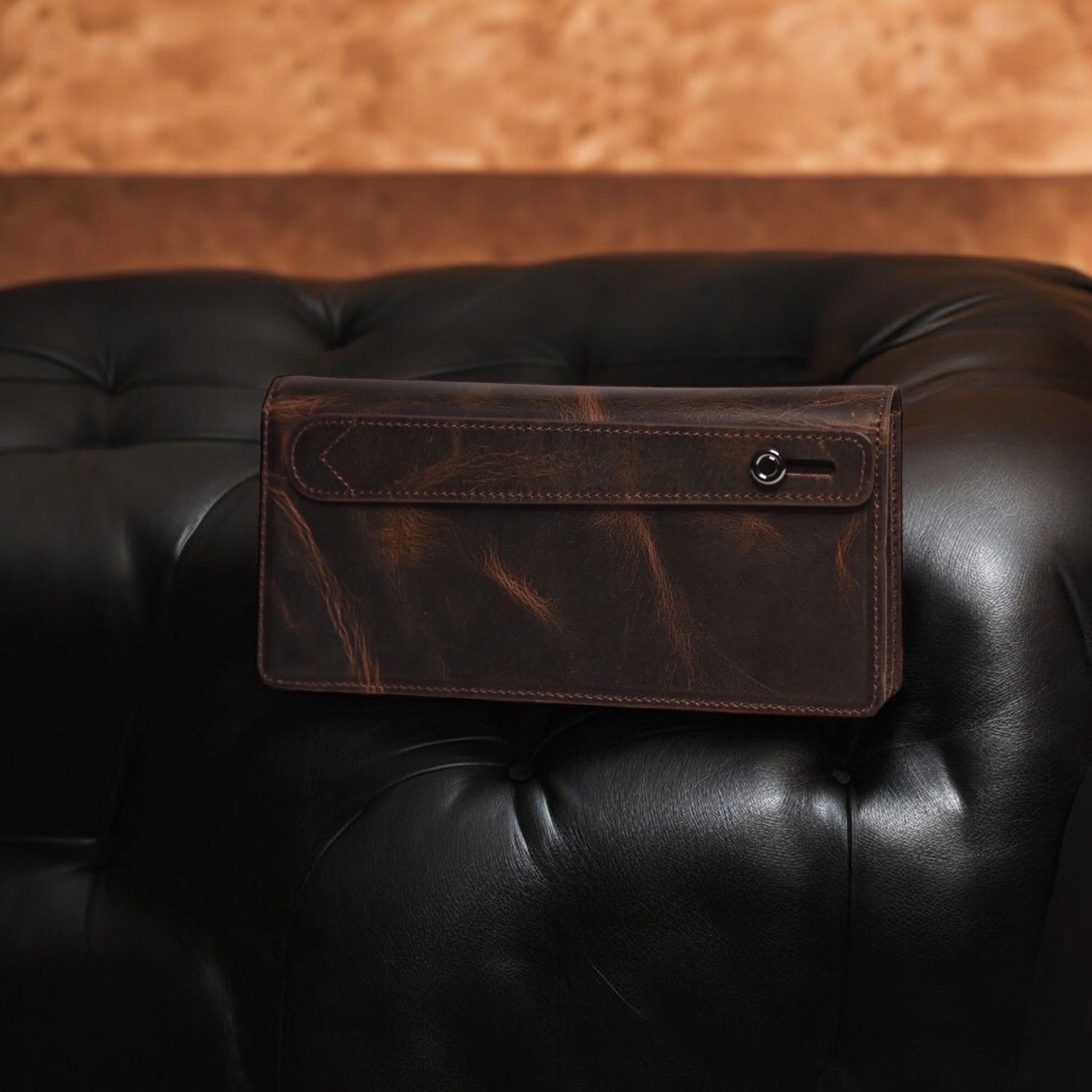 uw01 — leather wallet with phone compartment & handle (brown) uw01 — leather wallet with phone compartment & handle (brown)