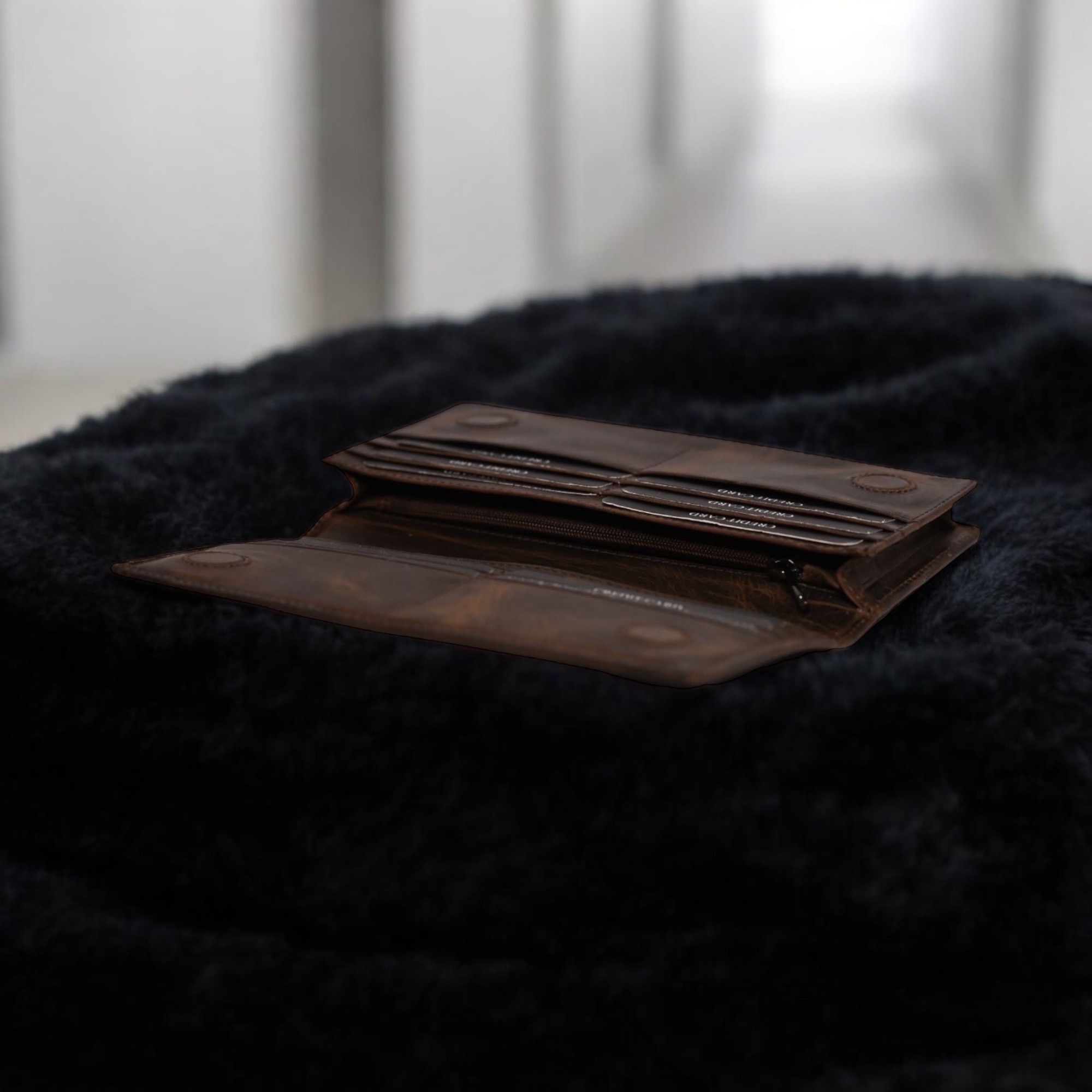 uw01 — leather wallet with phone compartment & handle (brown) uw01 — leather wallet with phone compartment & handle (brown)